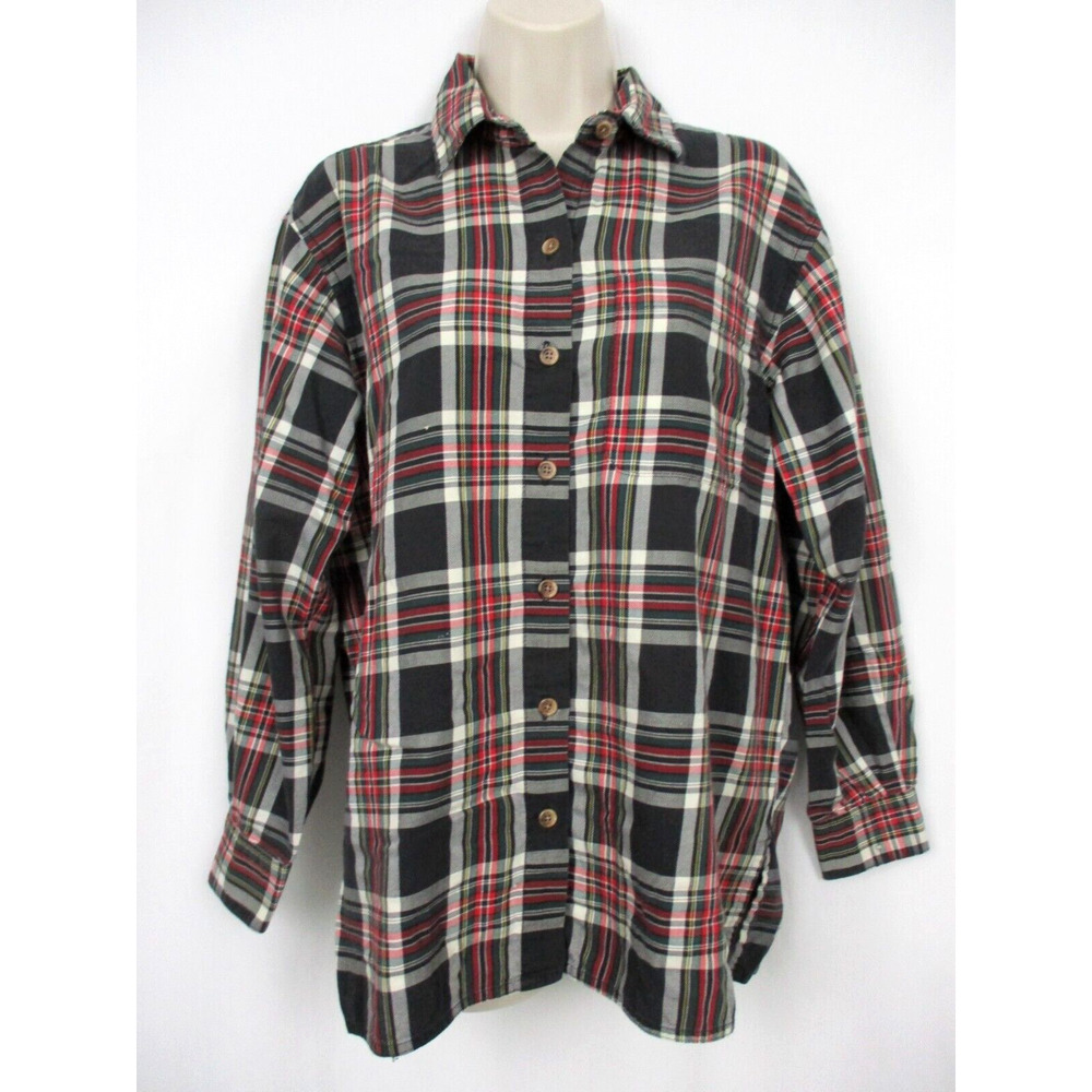 VINTAGE LL Bean Tartan Plaid Top Womens Medium‎ Button Down Workwear Gorpcore